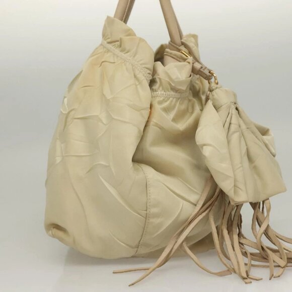 PRADA Hand Bag Nylon Beige Gold Auth 129942 - Picture 6 of 16